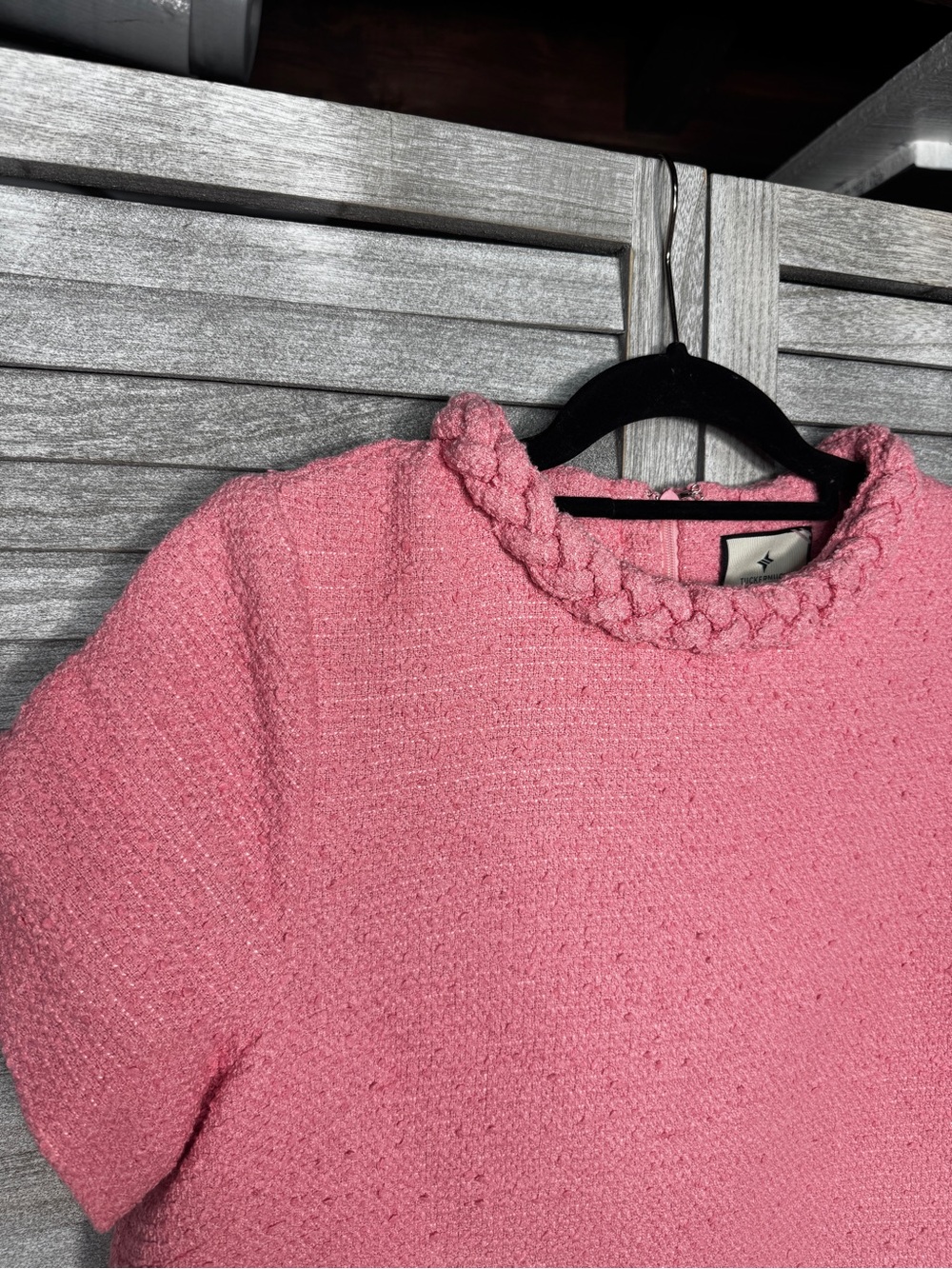 Tuckernuck Blossom Pink Tweed Jackie Dress Size M Gold Buttons - Picture 3 of 14